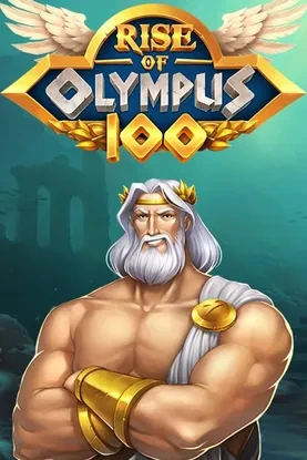 Rise of Olympus 100 avec Zeus musclé en arrière-plan céleste