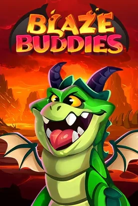 Blaze Buddies avec dragon cartoon vert et fond volcanique