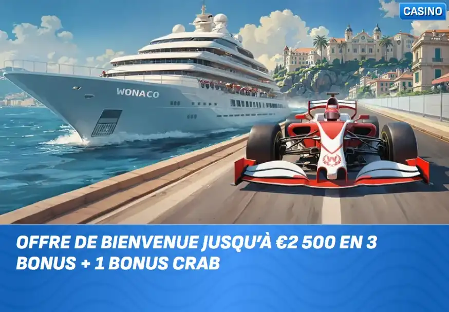 Offre de bienvenue jusqu’à 2500€ et 1 Bonus Crab avec yacht et voiture F1